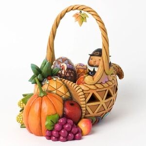 Jim Shore Bounty of Blessings Autumn Cornucopia Basket With Eggs Thanksgiving